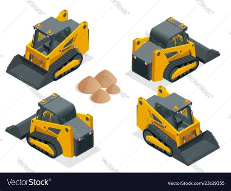 Isometric tracked compact excavators orange steer vector image